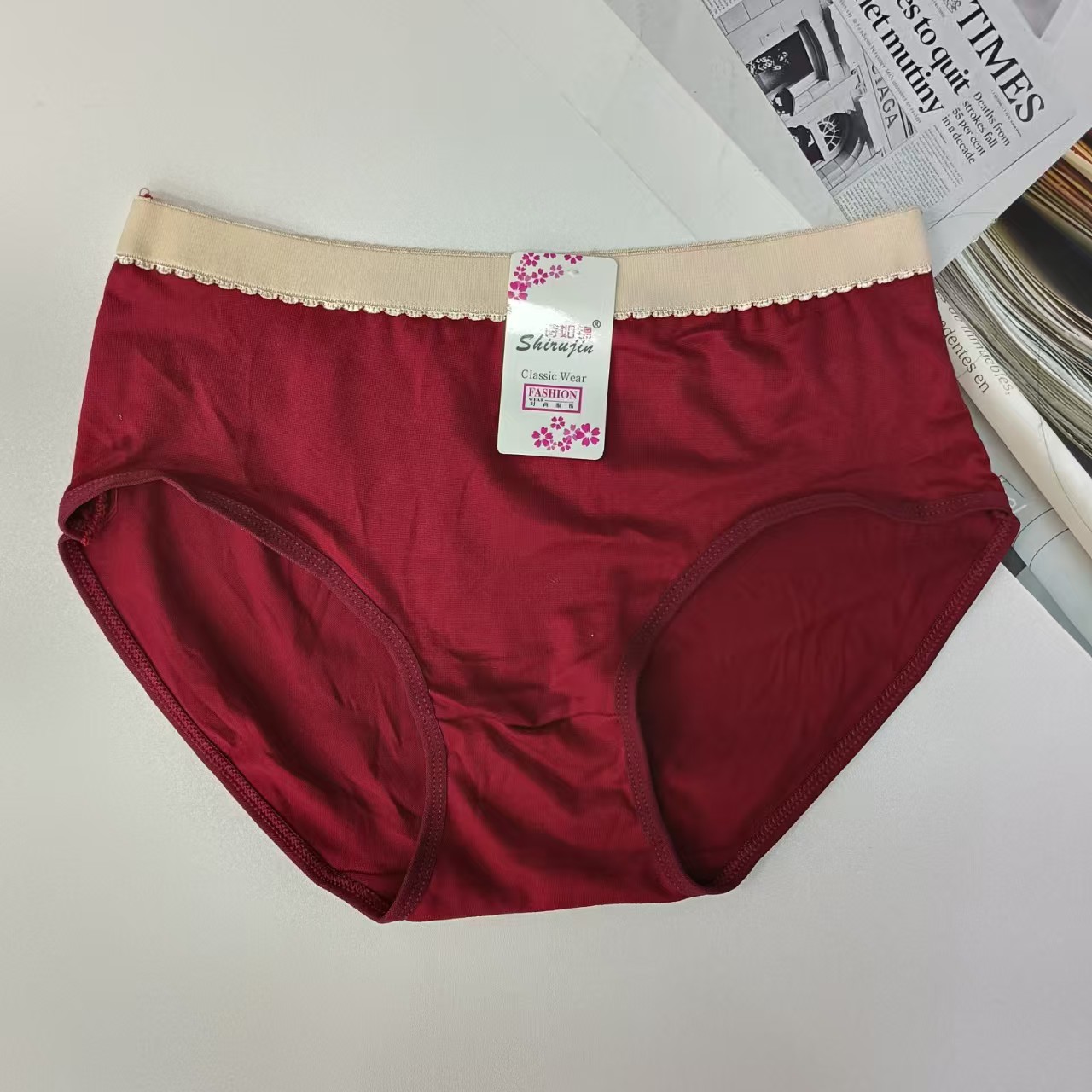 1636# Underwear for export to the Middle East and Africa, women's sexy and romantic underwear, solid color contrasting waist and waist underwear, women's triangle pants, QNI Item Picture