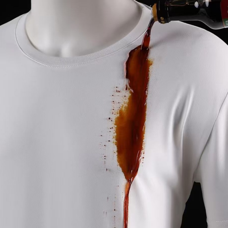 LLFZ-1122 White T-shirt with waterproof and stain-resistant round neck (three-proof: waterproof/stain-resistant/dustproof) Summer short-sleeved white T-shirt for men and women Specification image