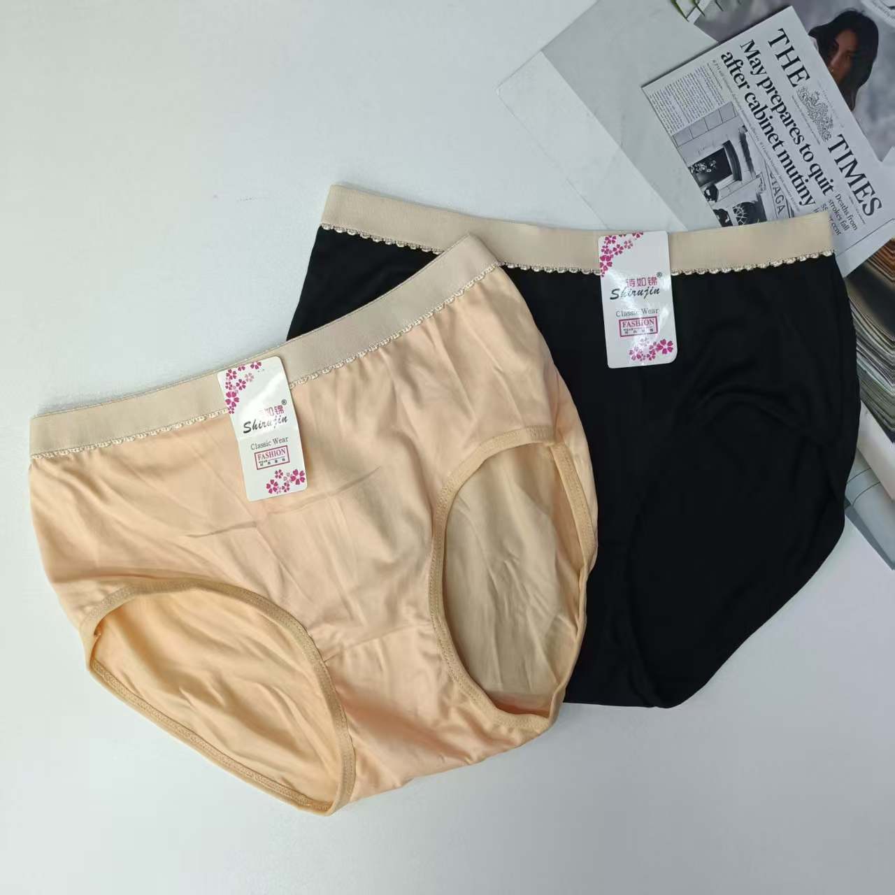 1636# Underwear for export to the Middle East and Africa, women's sexy and romantic underwear, solid color contrasting waist and waist underwear, women's triangle pants, QNI Specification drawing
