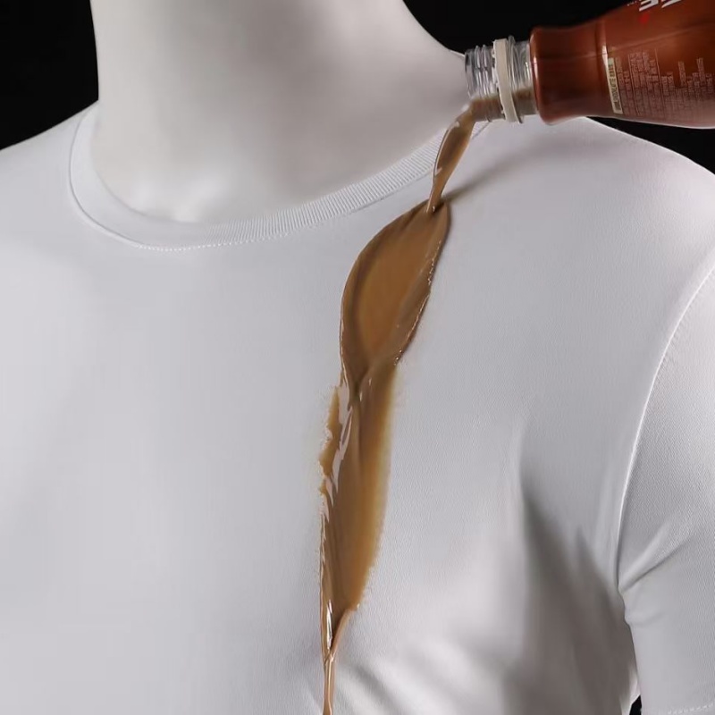 LLFZ-1122 White T-shirt with waterproof and stain-resistant round neck (three-proof: waterproof/stain-resistant/dustproof) Summer short-sleeved white T-shirt for men and women details Picture