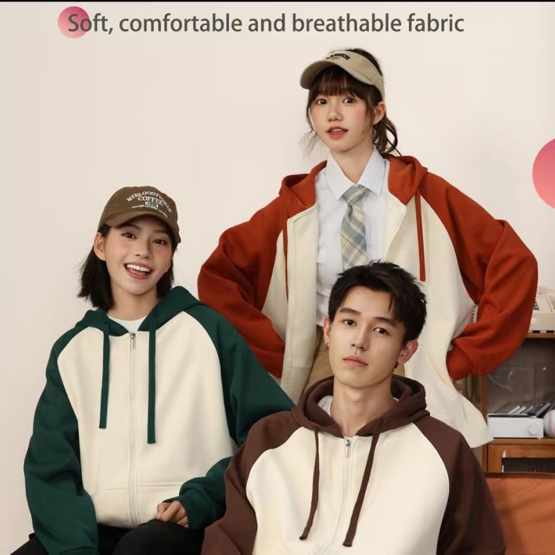 LLFZ-W003 Korean cotton straight striped hoodie, thick hat, zipper shirt with shoulder straps, unisplendour details Picture