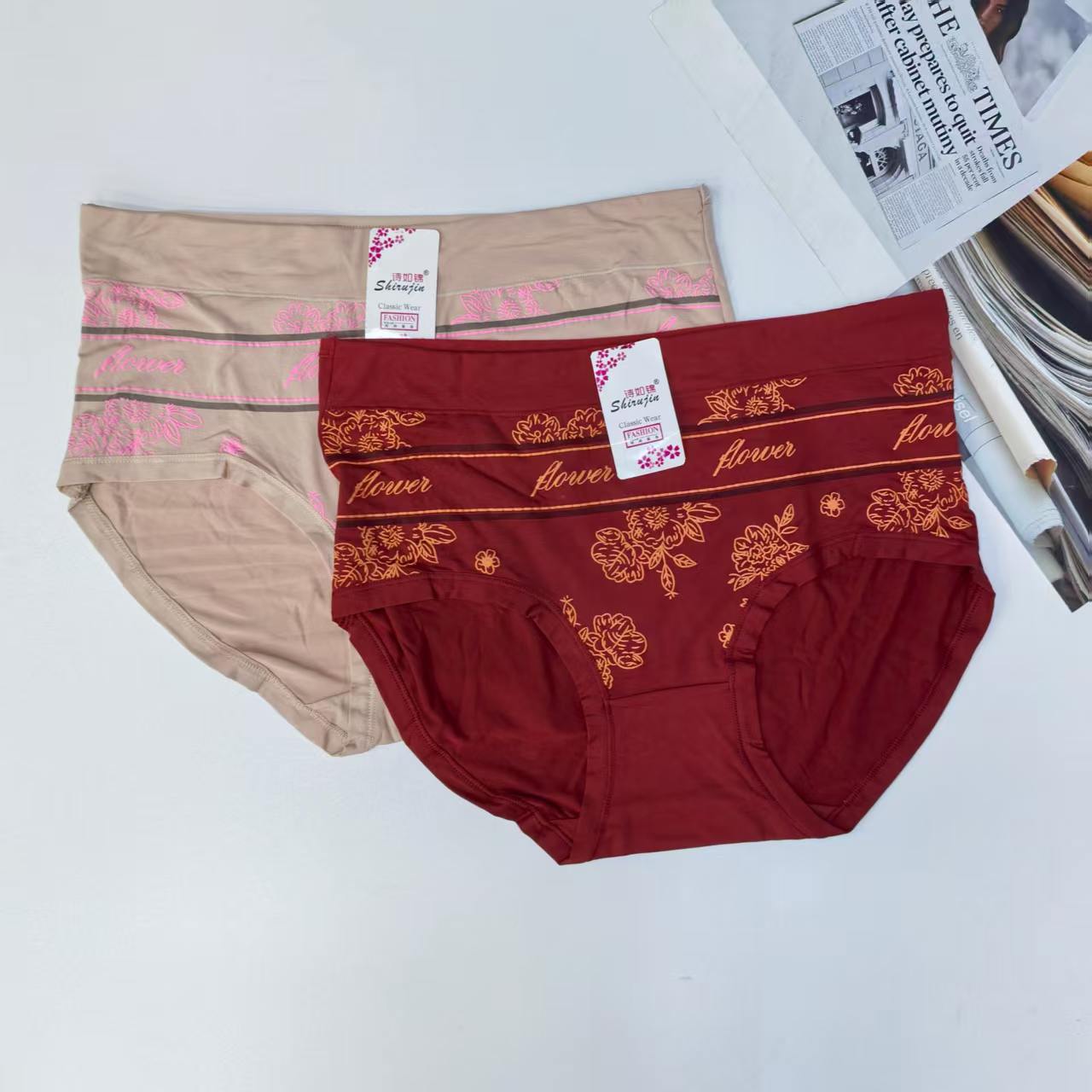 1634# Underwear for export, women's printed high-waisted underwear, color-blocking fashionable underwear, women's triangle underwear, QNI Application Scenario