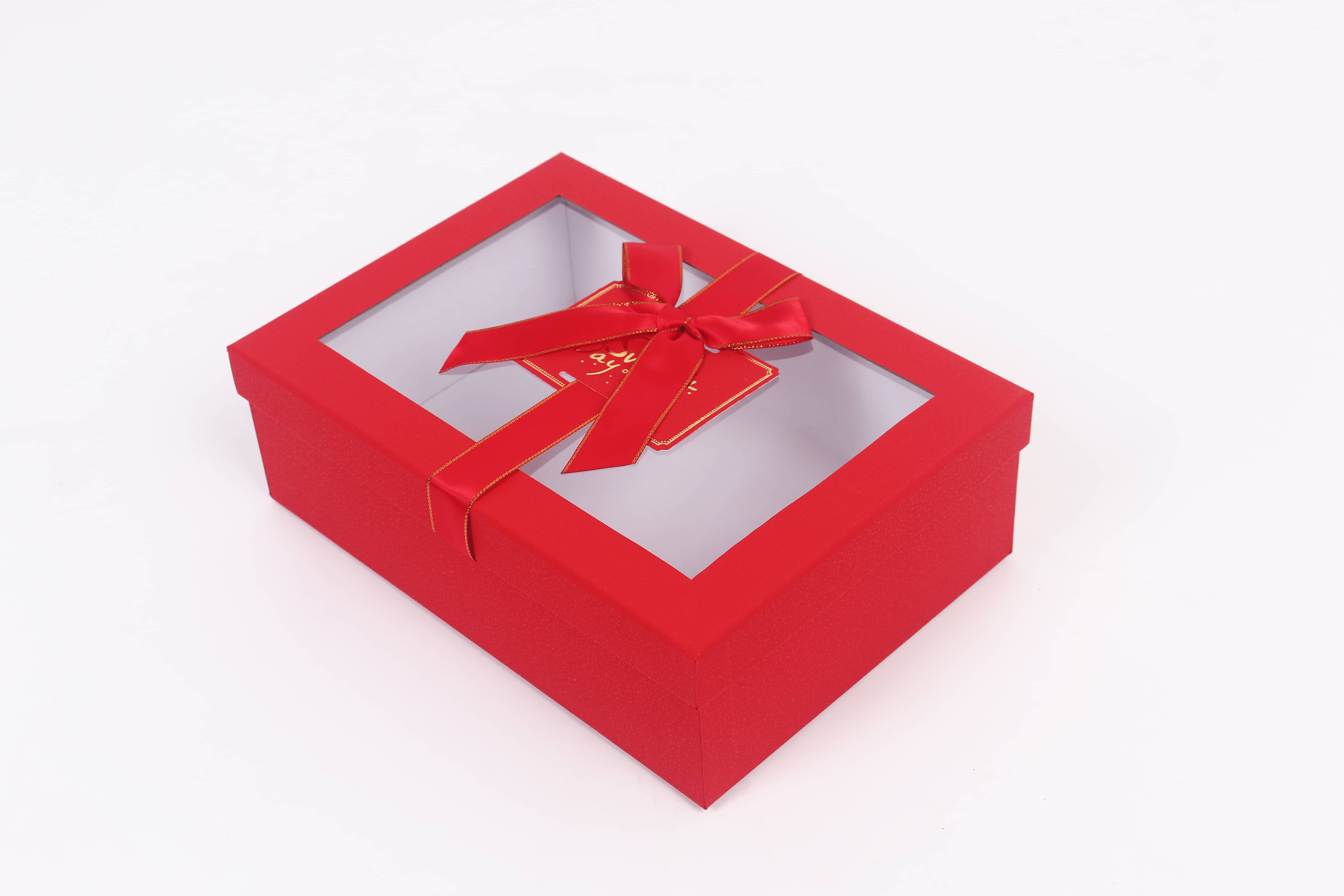 Red windowed gift box Valentine's Day surprise gift box, transparent windowed + red golden-edge bow festival souvenir packaging box, customizable Application Scenario