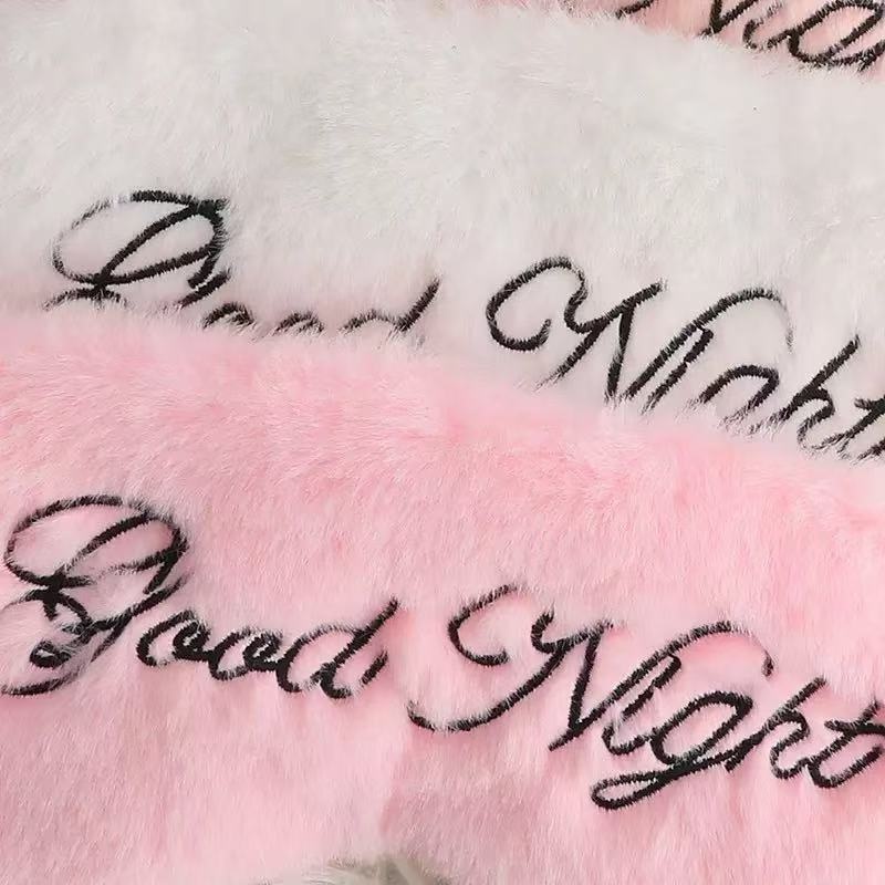 Eye mask, plush goodnight embroidered letters, sleep shading, silk-like rabbit fur, simple and comfortable, all eyes in stock Specification image