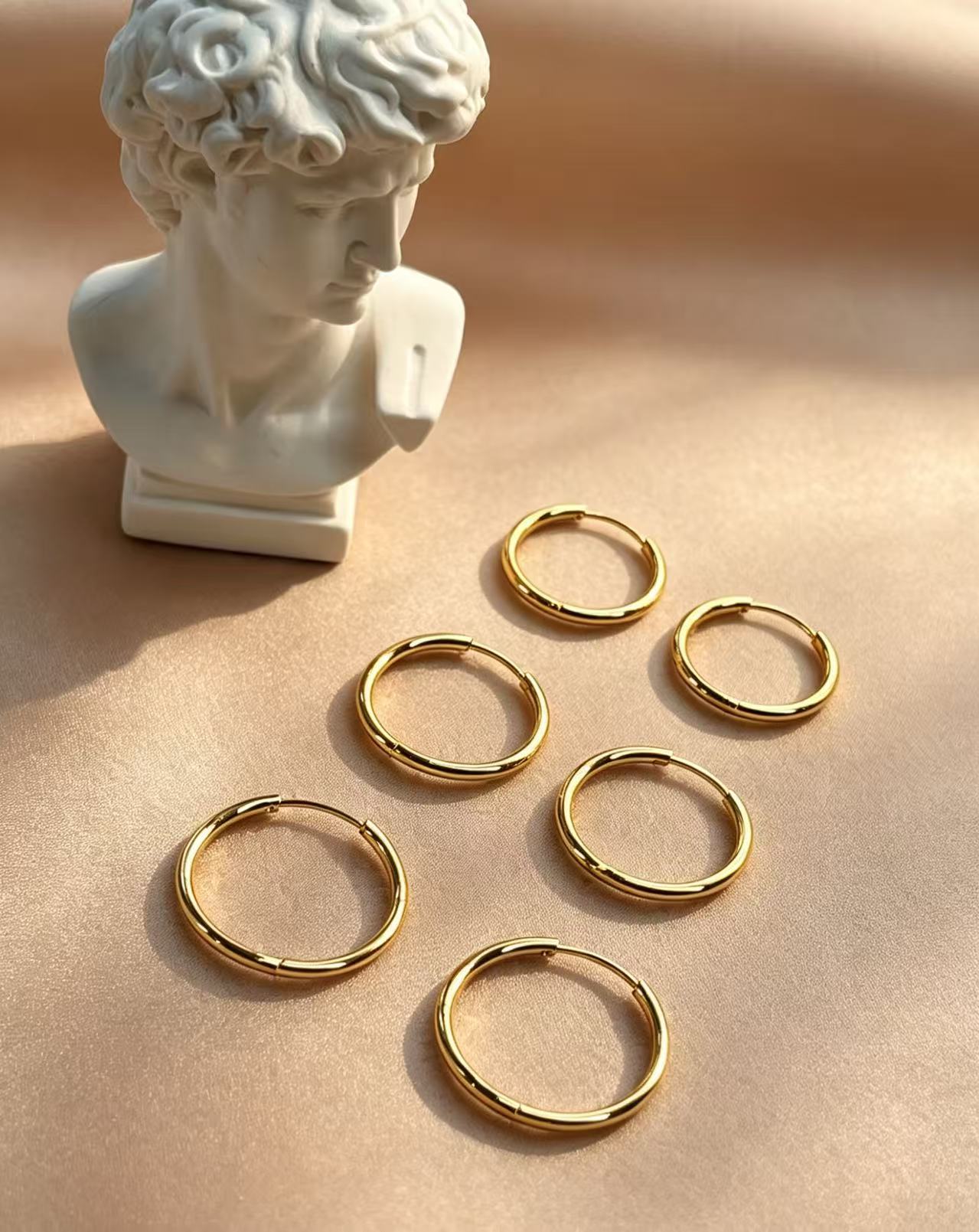 欧美风极简耳圈百搭基础款简约金色耳环圆形耳环耳扣素面圆圈圆环耳扣