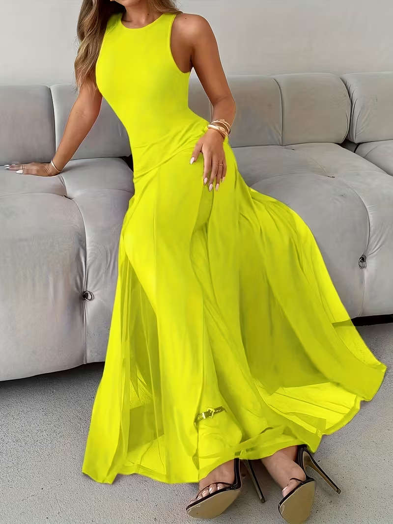 2026 New yellow and purple V-neck sexy party fashion women's dress, dress, dress, dress full figure