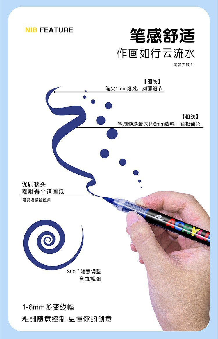 Guangna 8101 Acrylic Mark Straight liquid type soft tip no-press student good drawing doodle pen Waterproof marker pen pic 15