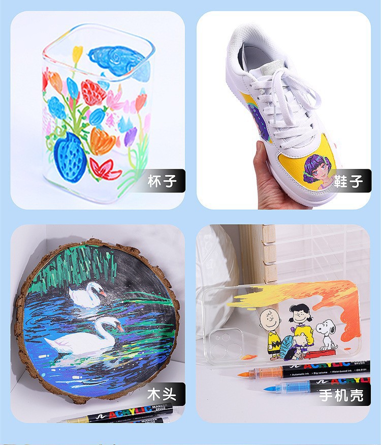 Guangna 8101 Acrylic Mark Straight liquid type soft tip no-press student good drawing doodle pen Waterproof marker pen pic 10