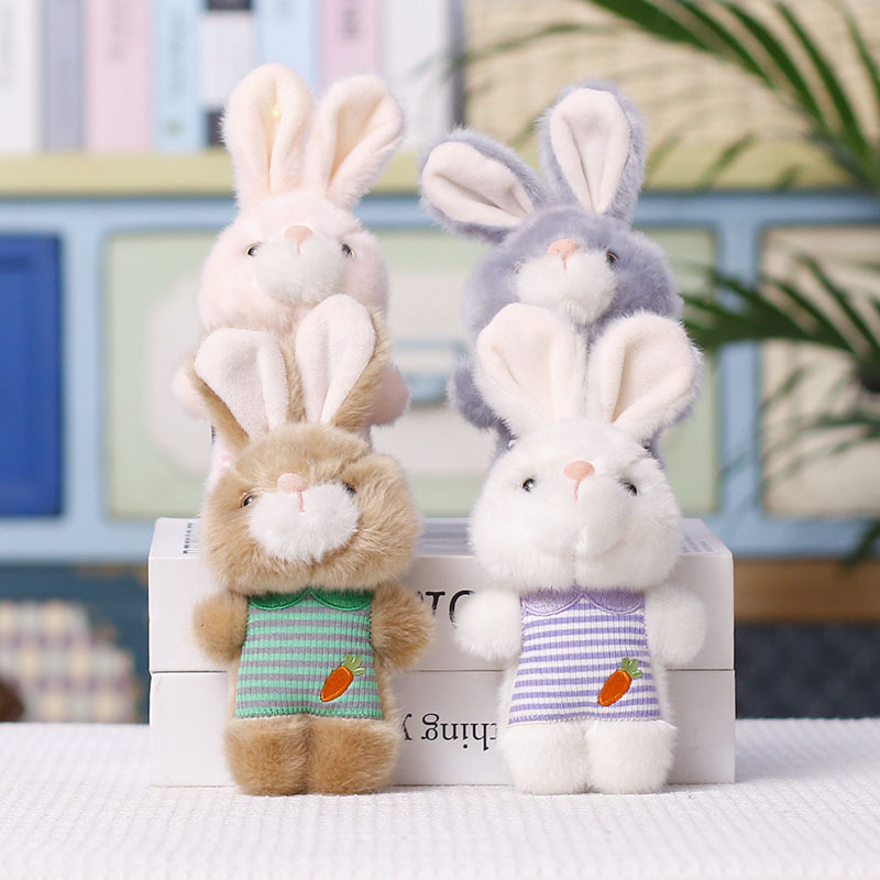 Embroidered one-piece rabbit creative 4-inch plush pendant, claw machine doll, key pendant, car schoolbag pendant, gift, cartoon transformation keychain, costume-changing doll pendant, plush toy, cute wholesale