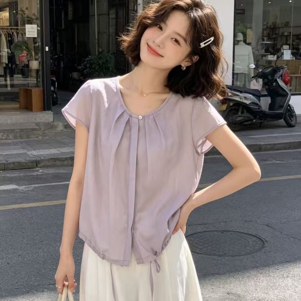 简约休闲防凸点睡衣女夏纯棉薄款棉纱短袖长裤家居服可外穿