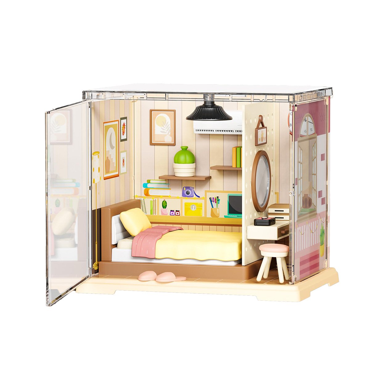 DIY微缩卧室场景拼装小屋（带透明防尘罩）