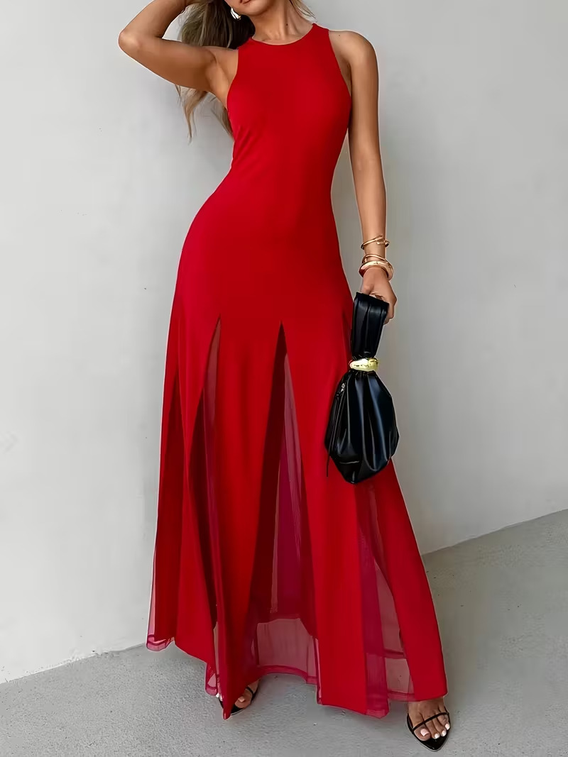 Orange and red V-neck party sexy and fashionable women's dress, dress, dress, dress Item Picture