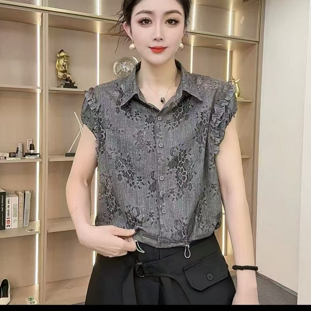 夏季新款时尚翻领飞飞袖衬衫百搭宽松显瘦遮肚子上衣气质轻奢女装