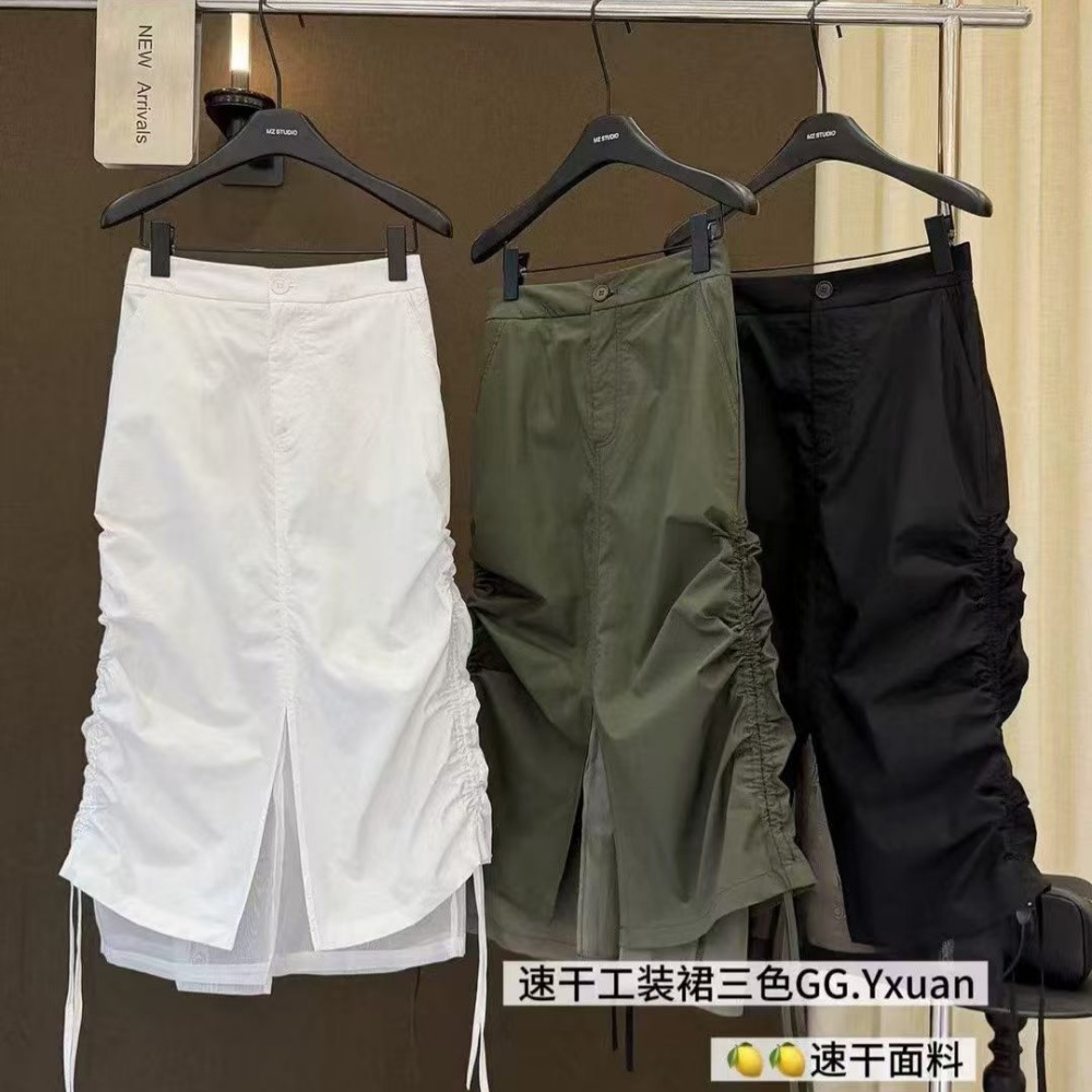 夏季新款韩系设计感显瘦假两件短袖上衣高腰开叉工装半身裙细节图
