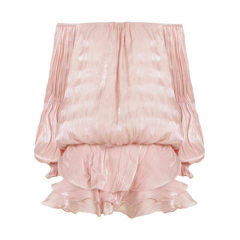 White off-the-shoulder pleated Chinese-style dress, the same style dress for female models Item Picture