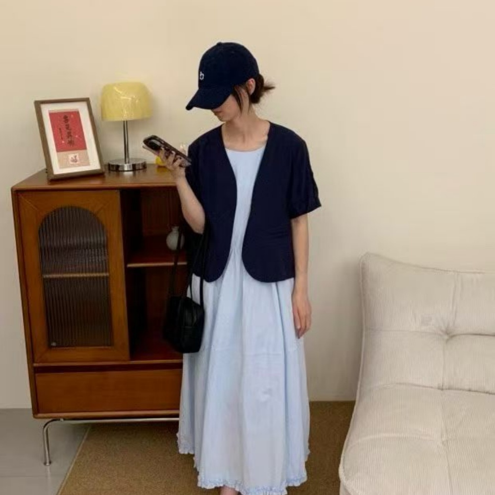 夏新款韩版气质领修身泡泡袖衬衫女一粒扣短款休闲时尚上衣细节图