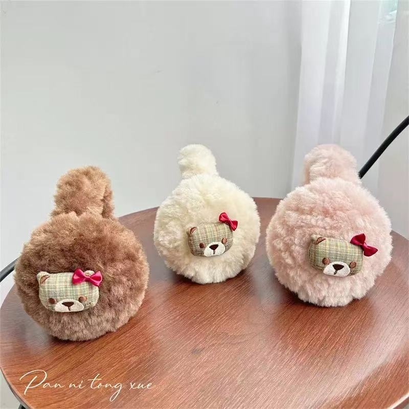 Korean-style plush bear-decorated ear muffs are cute. Winter student cycling ear protecters, warm ear covers, and ear covers for going out details Picture