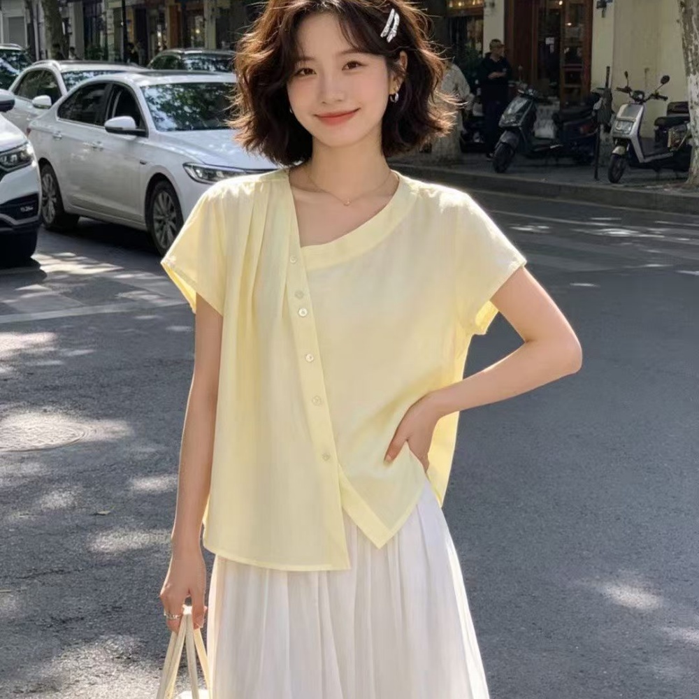 大码不规则设计感V领短袖t恤女2026夏季新款宽松显瘦休闲时尚上衣