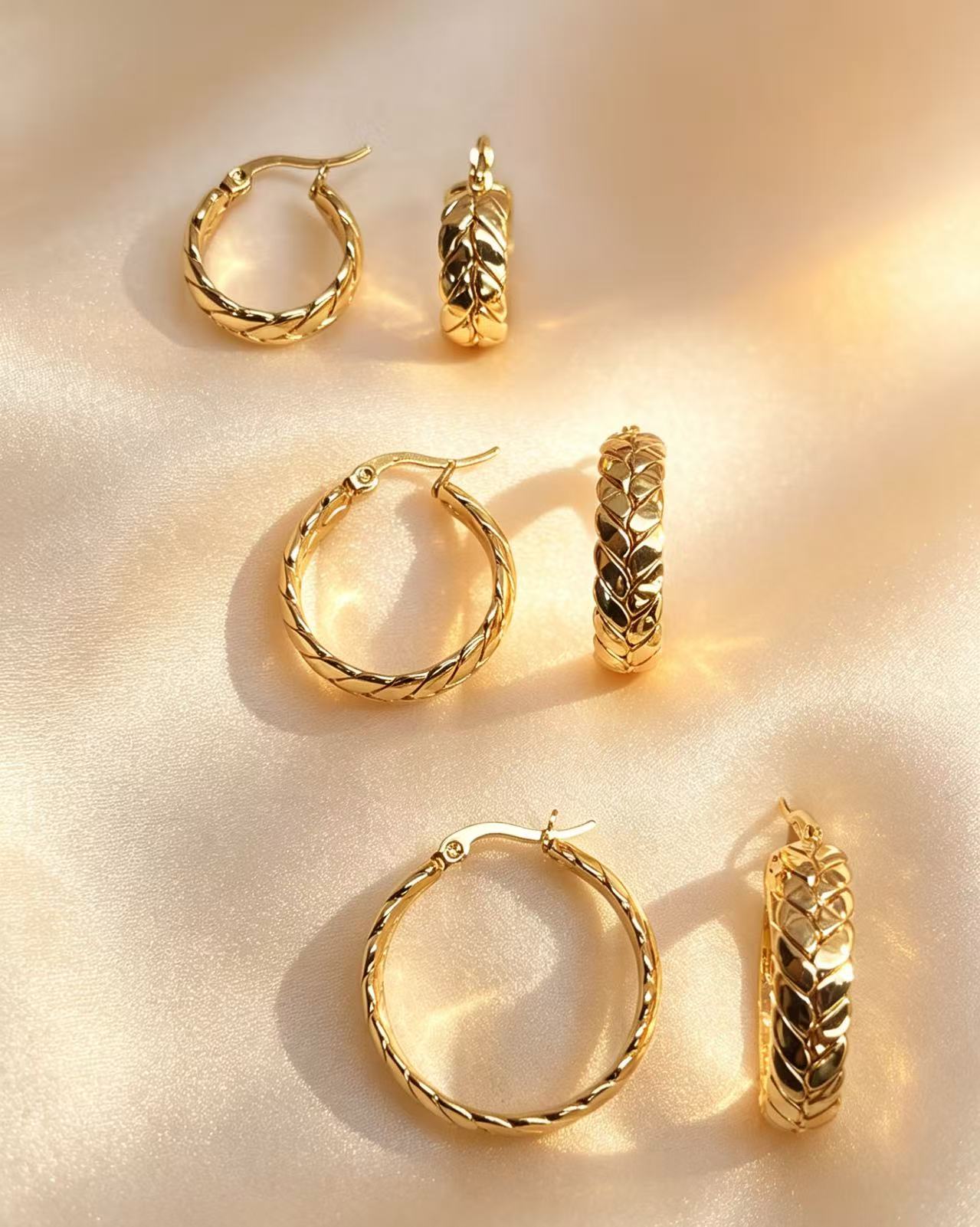 金色编织麦穗圈圈耳环女欧美风轻奢高级感时尚耳饰新款潮流耳扣