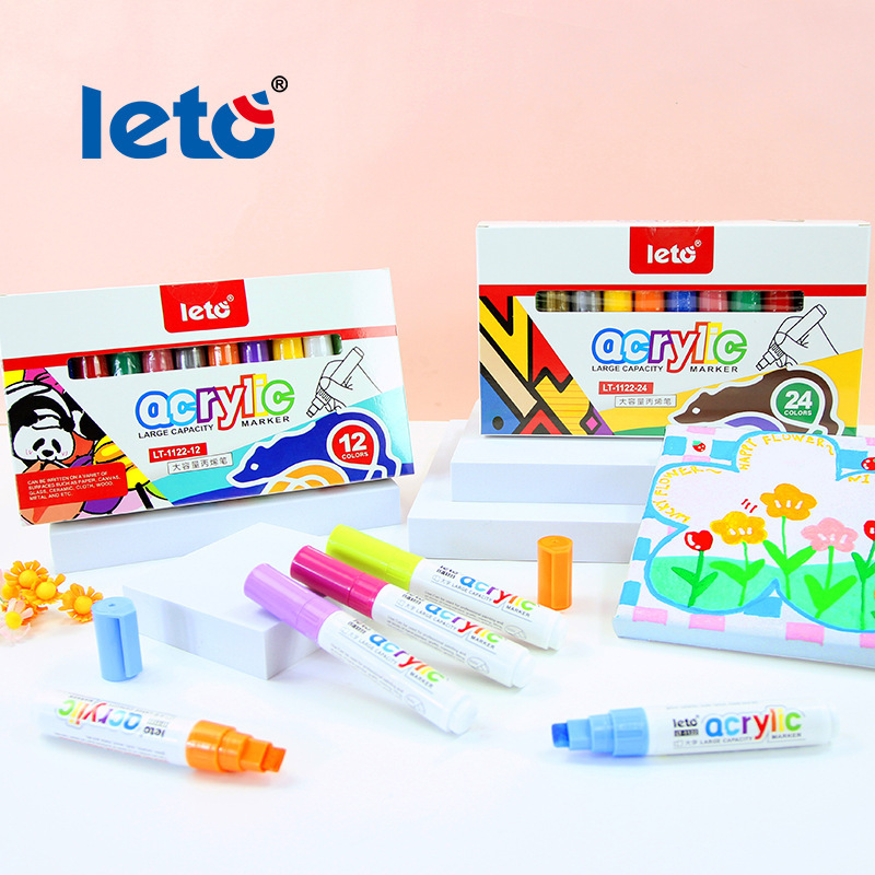 Letu large-capacity acrylic marker pen, square thick head, stackable color, non-permeable paper art special doodle drawing marker pen details Picture