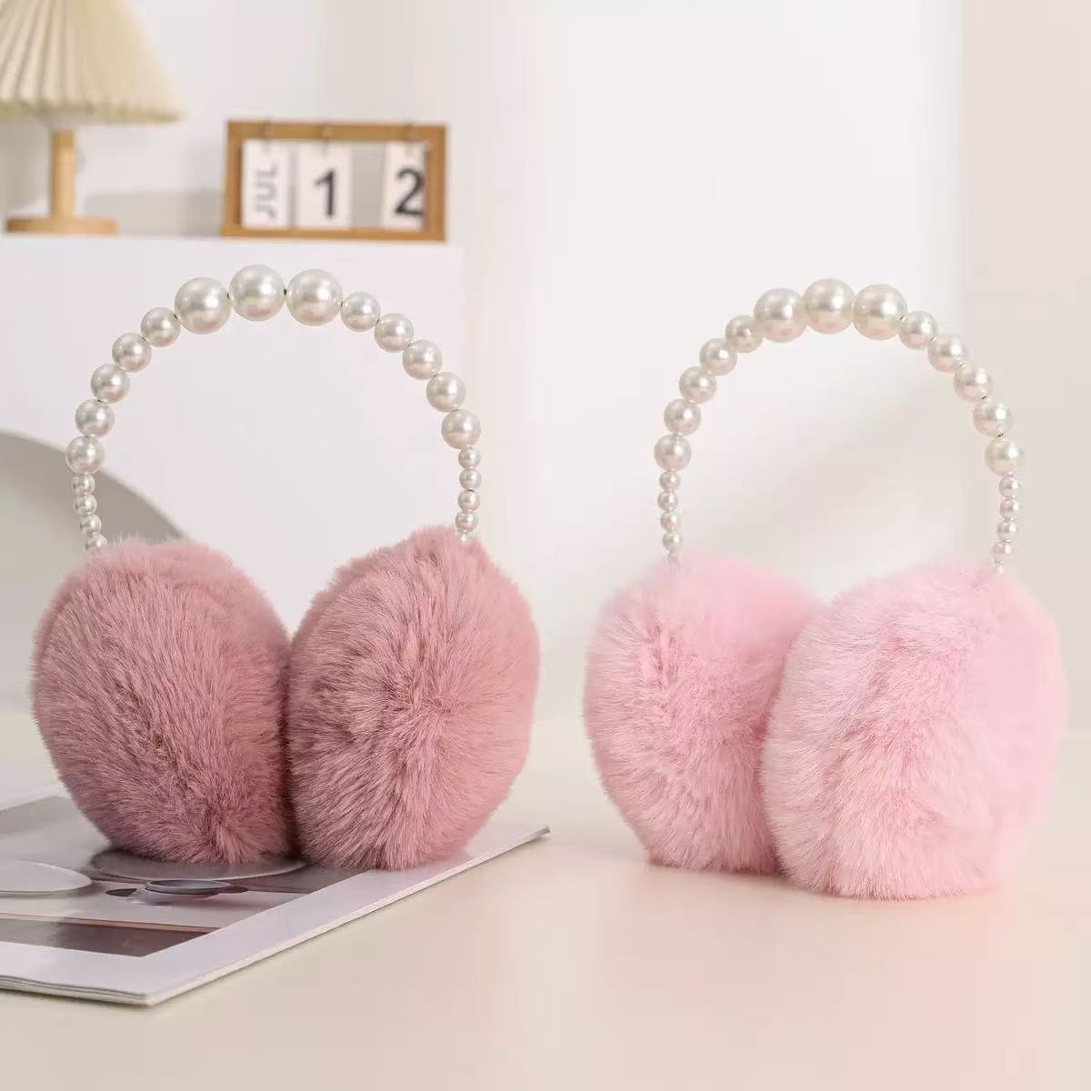Winter warm ear muffs, women's ear coverings, ear covers, plush fashionable ear bags, anti-rabbit fur pearl ear stands, ear warming and ear protection Specification image