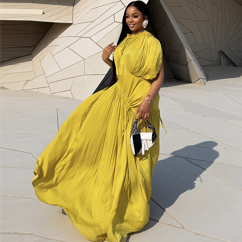 European and American style yellow and green women's long dress Item Picture