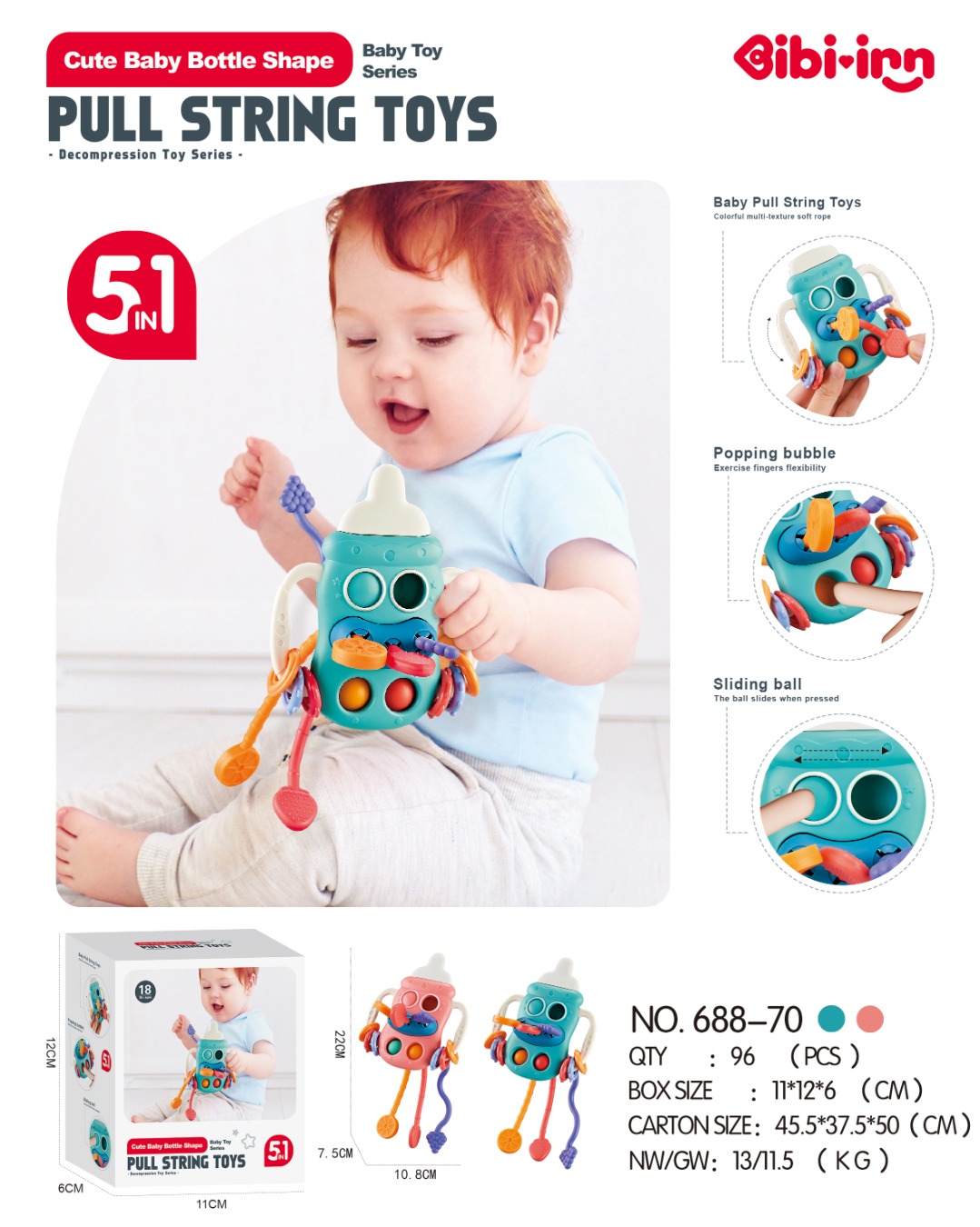 5 أطفال مجهزون بزجاجة حليب مع ألعاب حسية Specification image