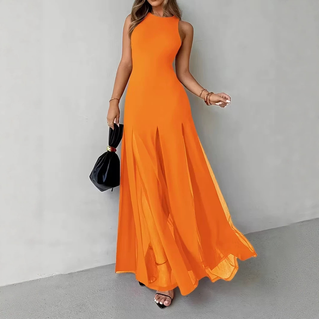 Orange and red V-neck party sexy and fashionable women's dress, dress, dress, dress Application Scenario