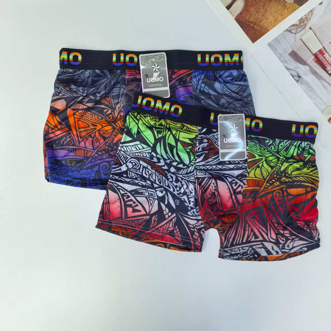Underwear export to the Middle East and Africa men's underwear, men's printed milk silk briefs, jacquard waist men's underwear, QNI Specification drawing