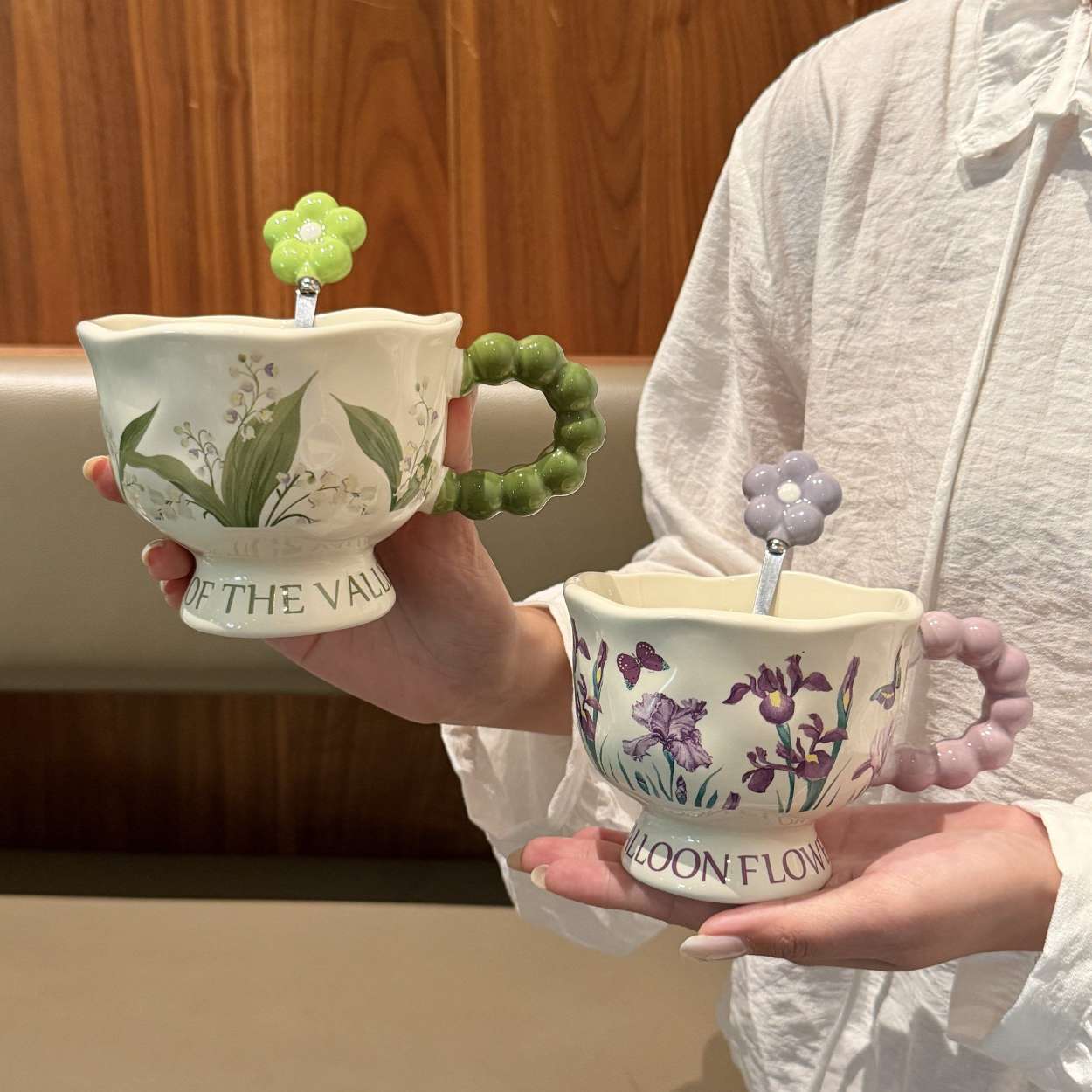 ins Wind chime Flower ceramic mug, high appearance level, highball cup, couple water cup, birthday gift 2026 new style cup detail image 5