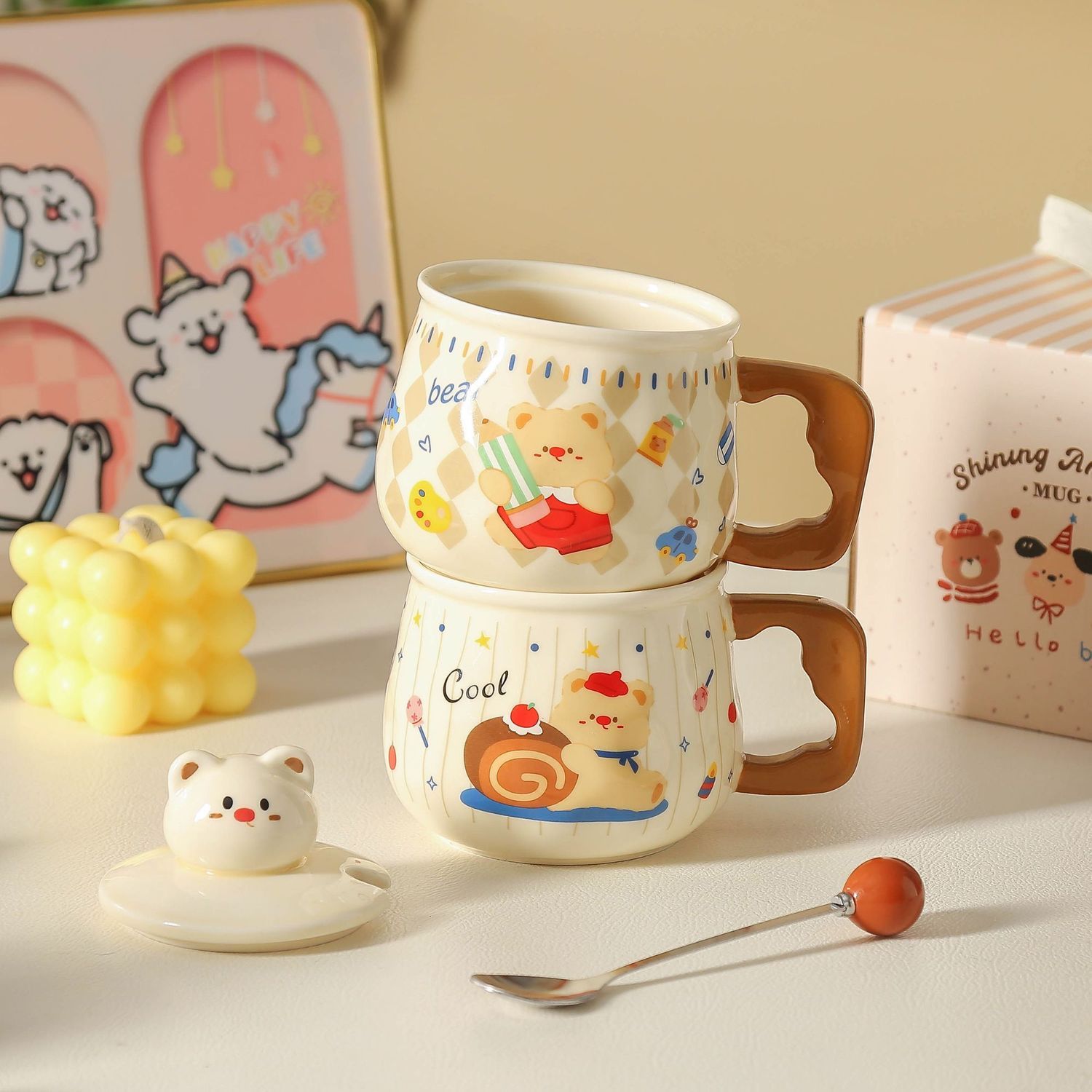 Play Bear Park Cup Beads, cartoon mugs, birthday gifts for girls, souvenirs, water cups, couple mugs, ceramic cups detail image 6