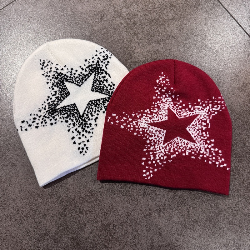 Star-shaped pattern knitted woolen hat, knitted cap, small woolen hat accessory, straw hat Specification image