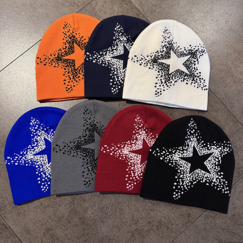 Star-shaped pattern knitted woolen hat, knitted cap, small woolen hat accessory, straw hat