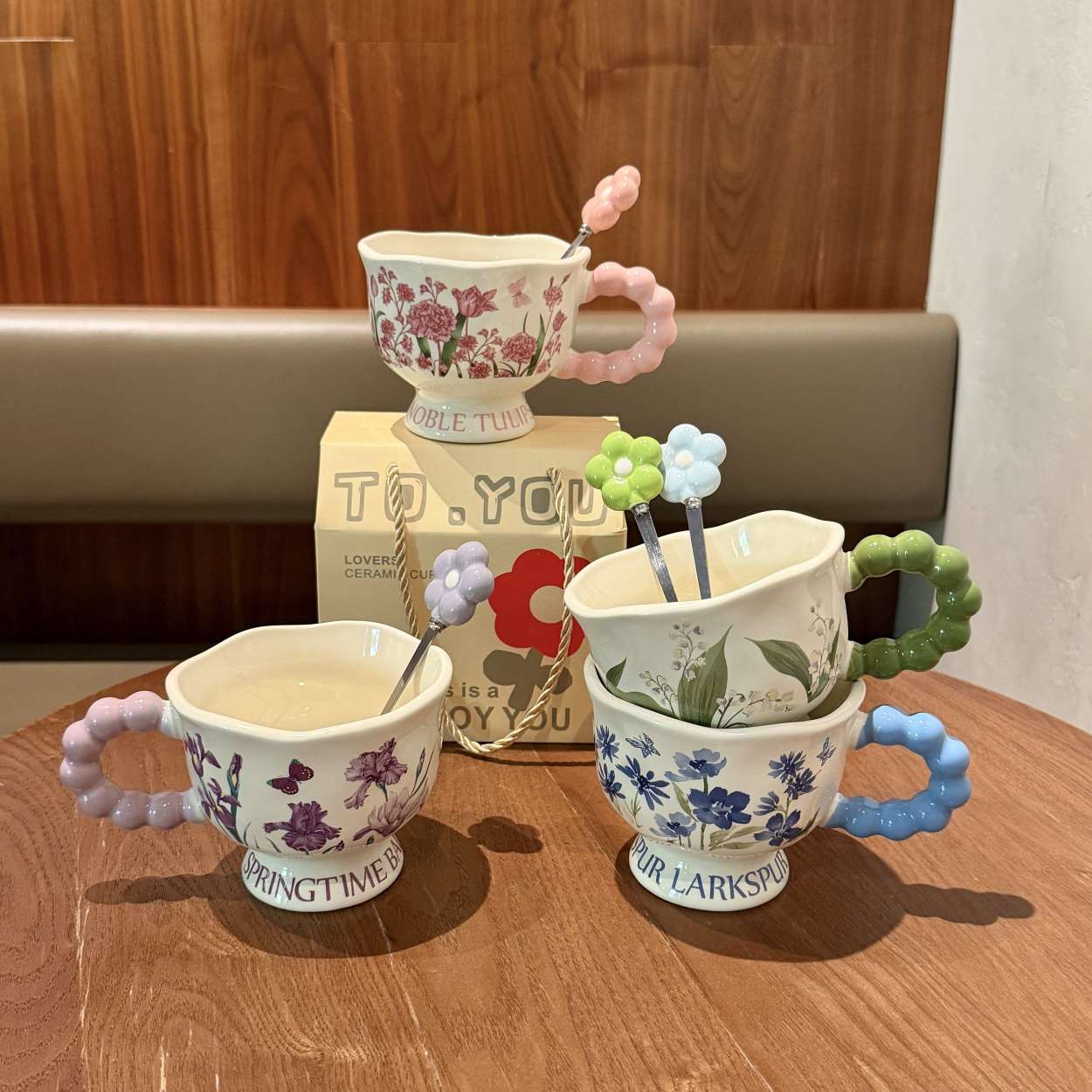 ins Wind chime Flower ceramic mug, high appearance level, highball cup, couple water cup, birthday gift 2026 new style cup Specification image
