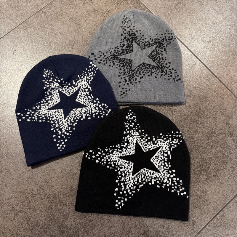 Star-shaped pattern knitted woolen hat, knitted cap, small woolen hat accessory, straw hat details Picture