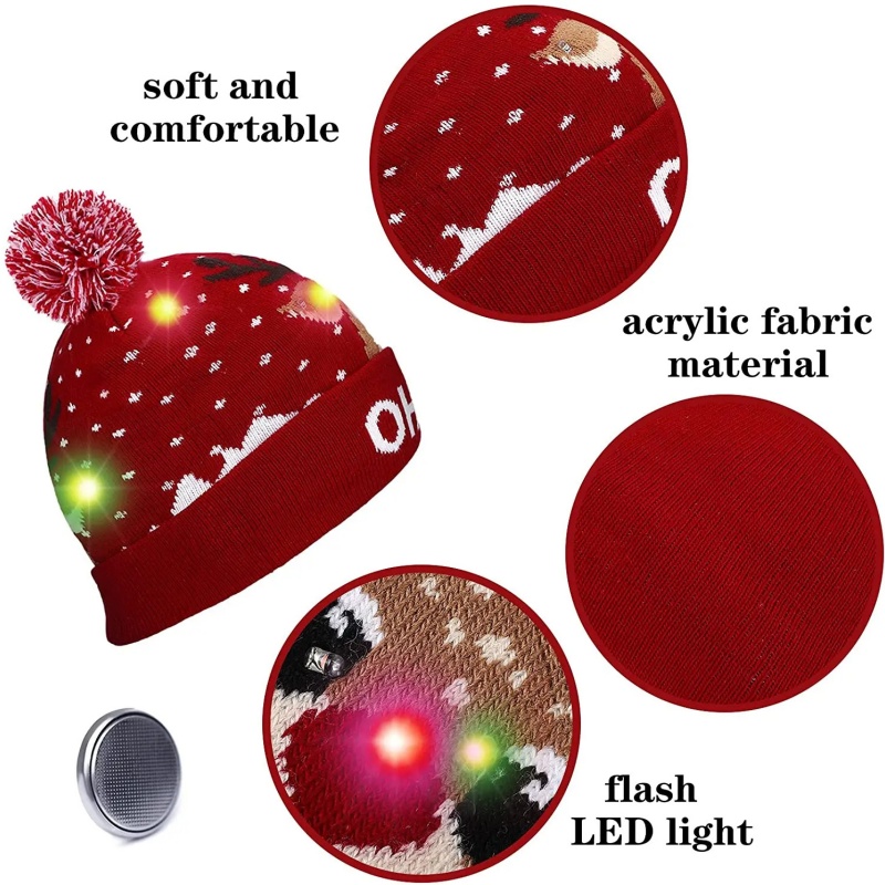 MARD Christmas themed illuminated woolen hats: 12 LED knitted hats featuring snowman, reindeer and Christmas tree patterns Application Scenario