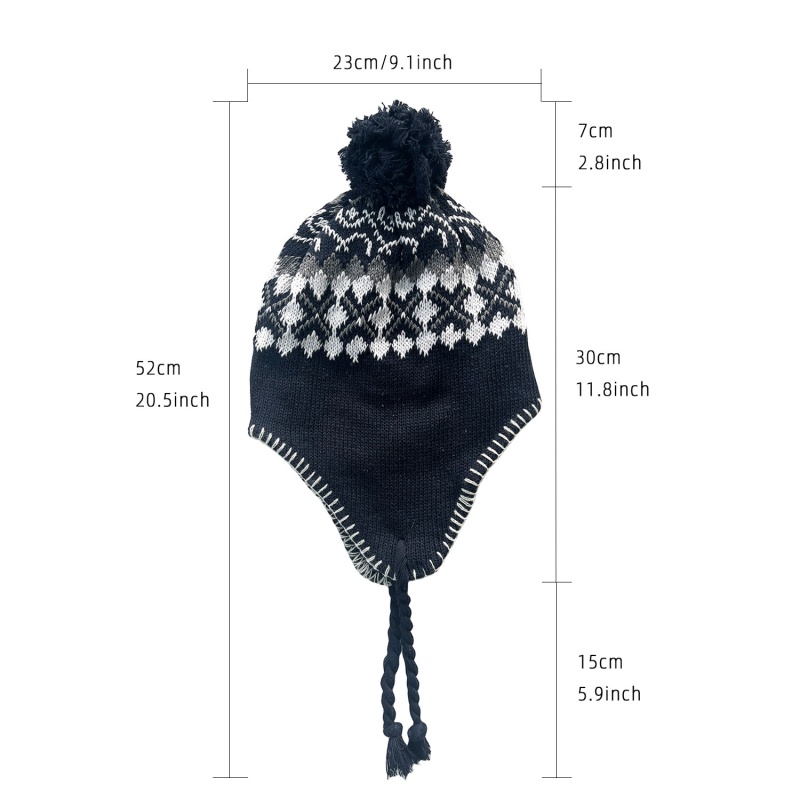 Winter new fleece knitted cap, wool ball ear cap, cross-border Amazon knitted warm and thick hat details Picture