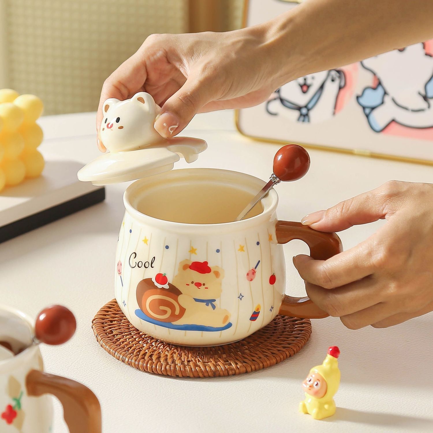 Play Bear Park Cup Beads, cartoon mugs, birthday gifts for girls, souvenirs, water cups, couple mugs, ceramic cups detail image 8