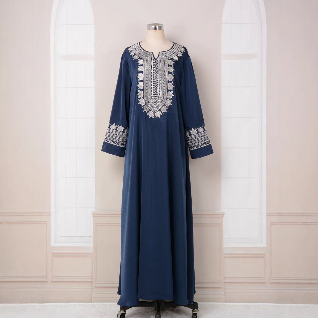 2026 New style dark blue traditional Chinese style cheongsam dress with polo collar full figure