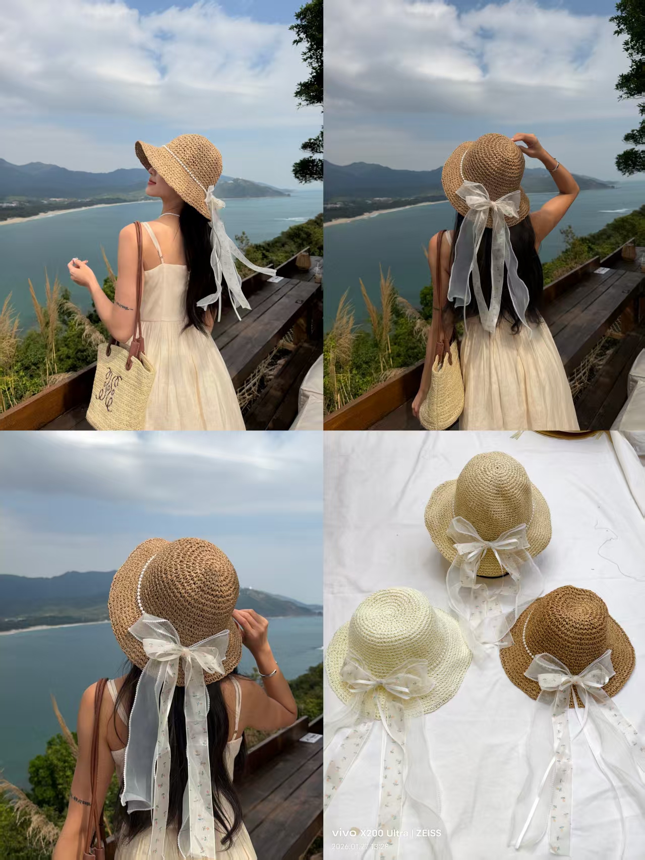 新款遮阳防晒帽子女春夏季户外出行百搭时尚草帽优雅蝴蝶结太阳帽