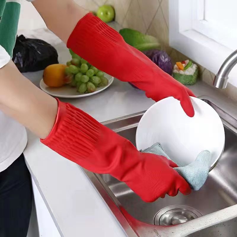 Carefully selected latex dishwashing gloves, extended waterproof and anti-slip, household, kitchen cleaning, laundry, car washing and labor protection gloves details Picture