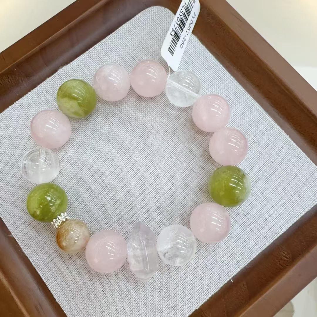 粉水晶，岫玉手串小众设计感清透水晶手串