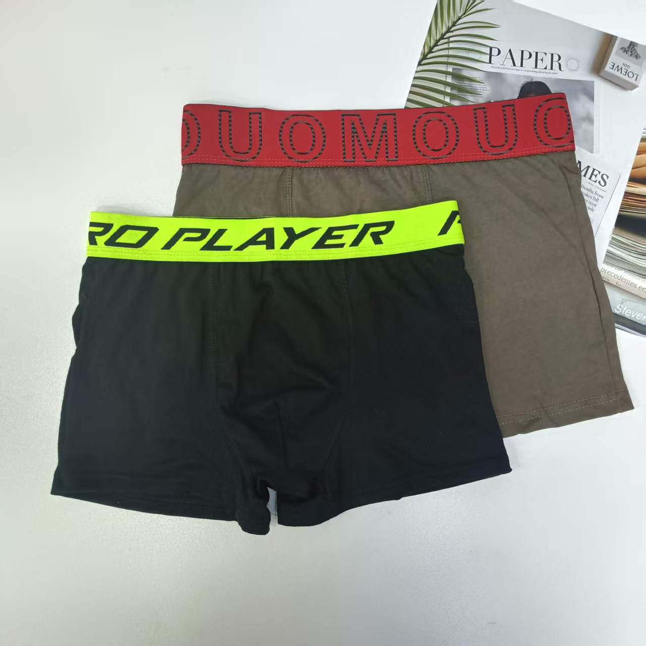 1680# Underwear for export, men's underwear, men's solid color boxer briefs, fashionable and comfortable contrasting color waist men's underwear, men's boxer briefs QNI details Picture