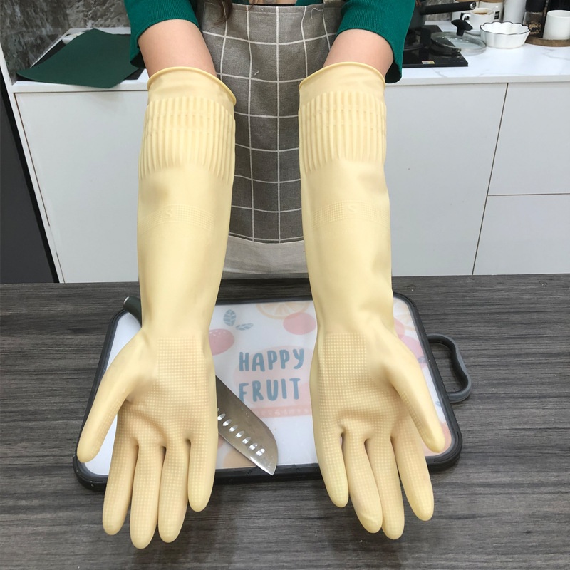 Natural latex yellow rubber gloves, high-elastic rope reinforced latex gloves Specification image