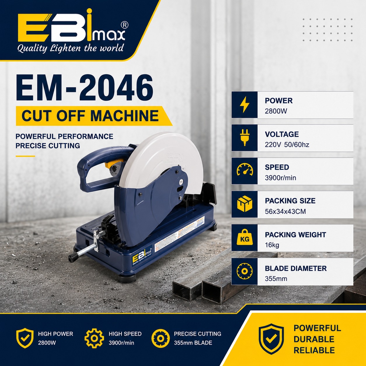 EM-2045 pneumatic cutting MACHINE CUT OFF MACHINE Portable metal cutting tool Specification image