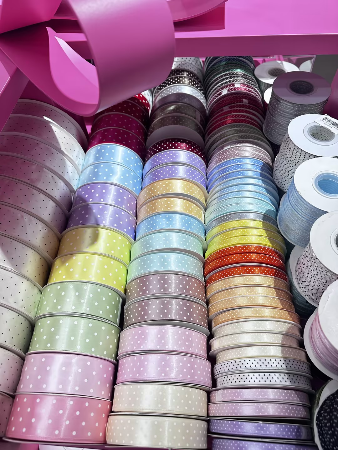 4cm polka dot ribbon: Macaron in full color in stock • High-density ribbon, clear polka dots, large quantity and favorable price • Direct delivery from Yiwu factory, flower gift box packaging, DIY bow special Specification image