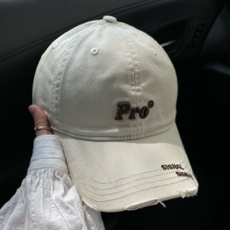 新款潮牌字母Pro刺绣显脸小棒球帽女韩版简约破洞弯檐鸭舌帽