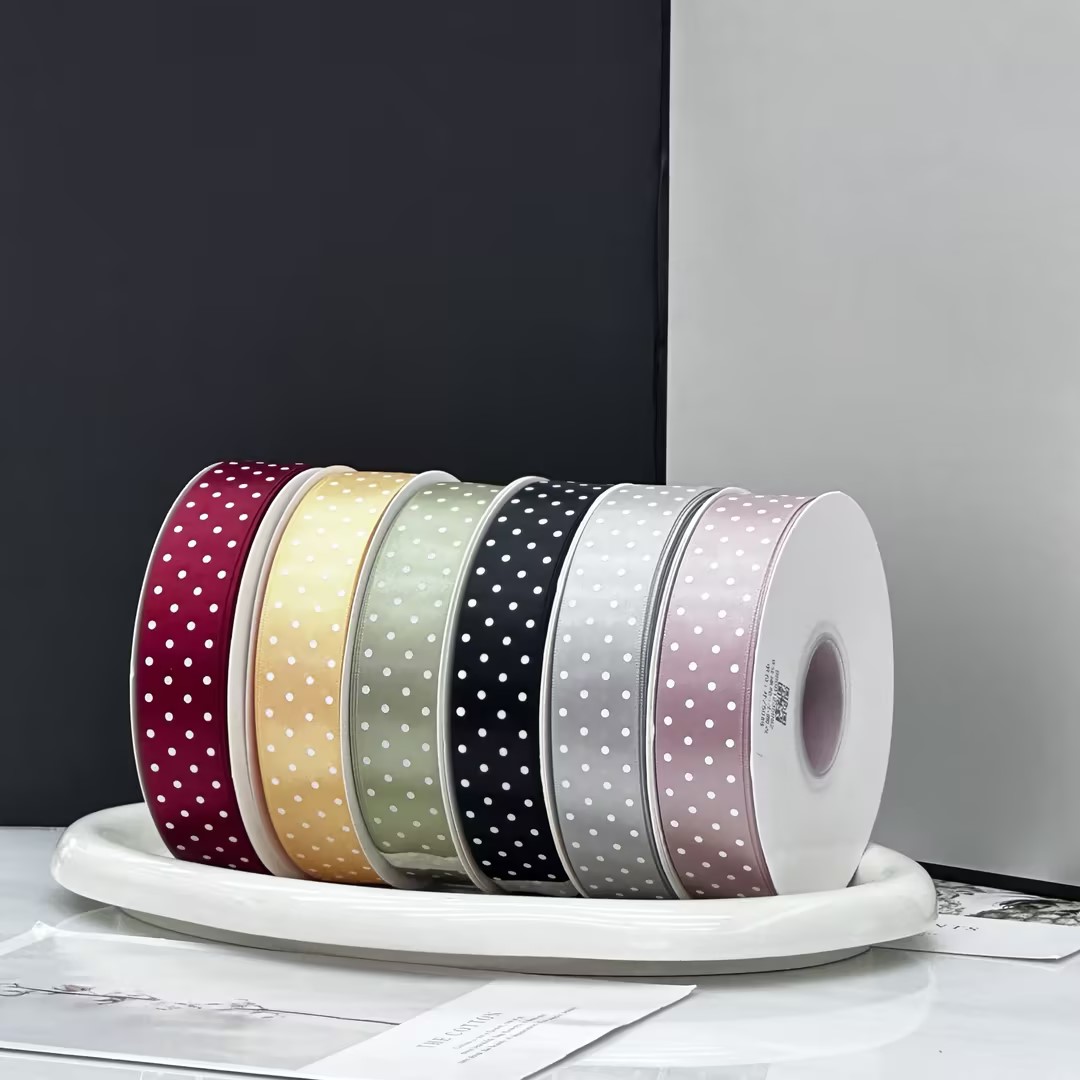 Polka dot decorative ribbon retro versatile style, smooth texture, solid polka dot, suitable for all scenarios, multiple colors available, factory direct sales, 25MM