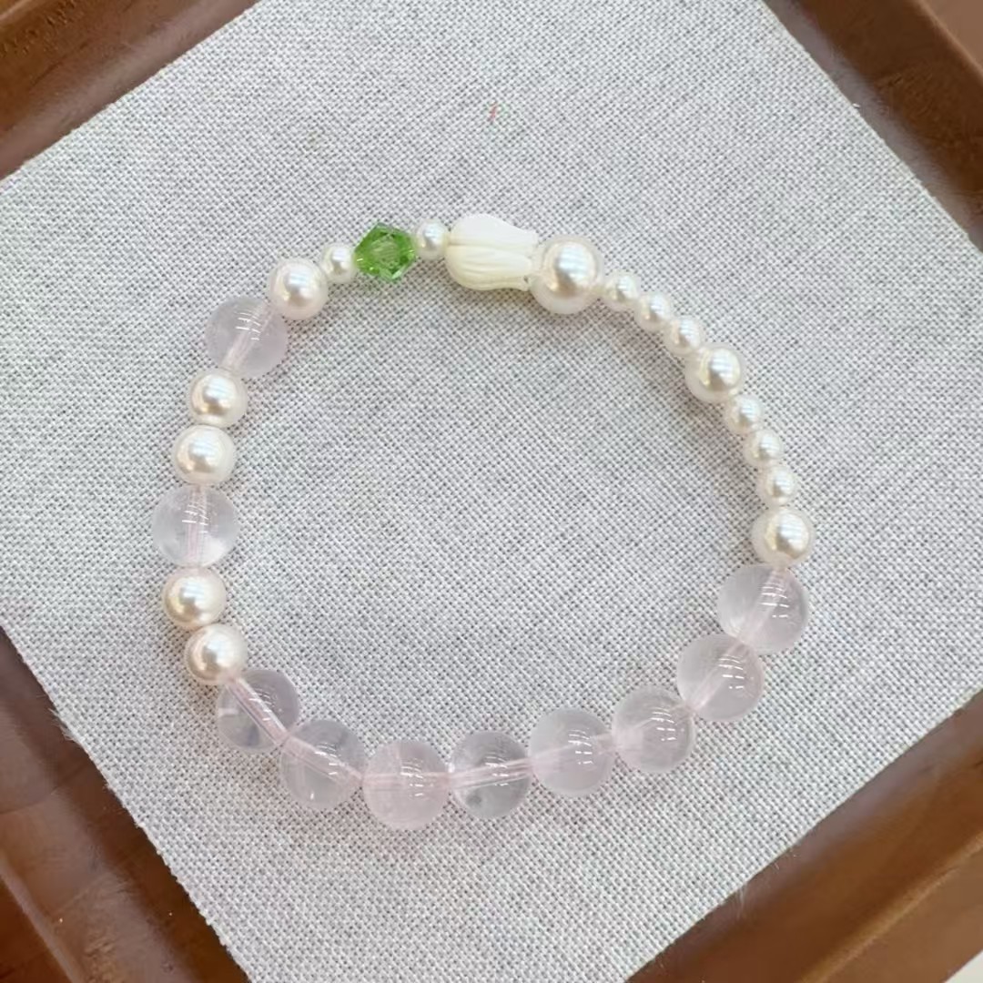 粉晶白水晶手链 日常百搭显白水晶手串