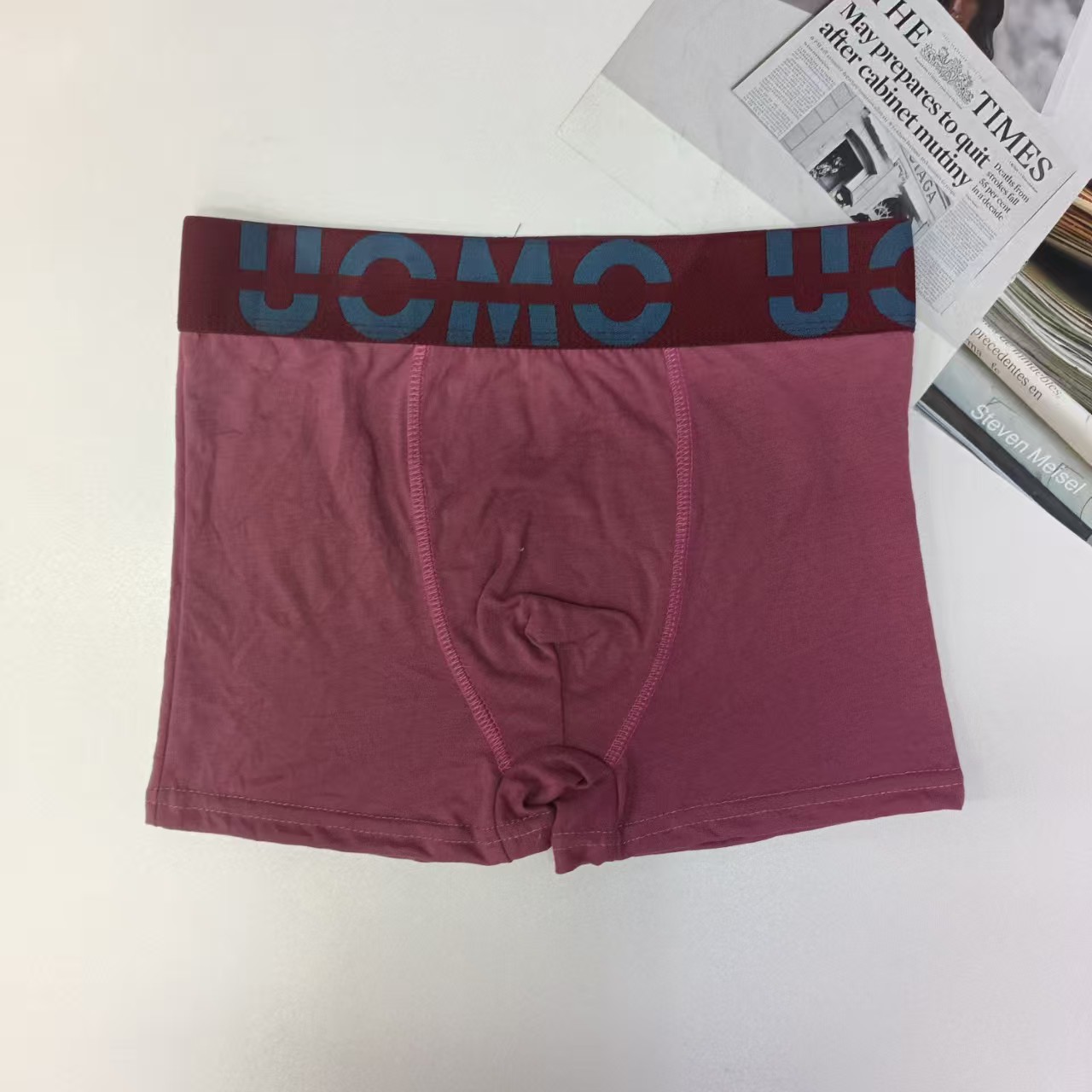 1680# Underwear for export, men's underwear, men's solid color boxer briefs, fashionable and comfortable contrasting color waist men's underwear, men's boxer briefs QNI Item Picture
